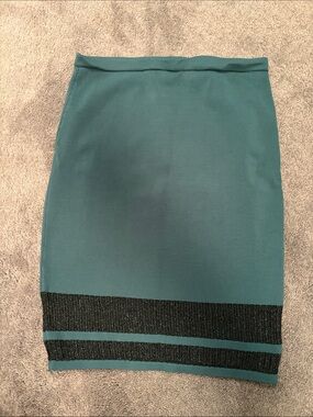 Guess Teal Pencil Skirt with Black Striped Hem